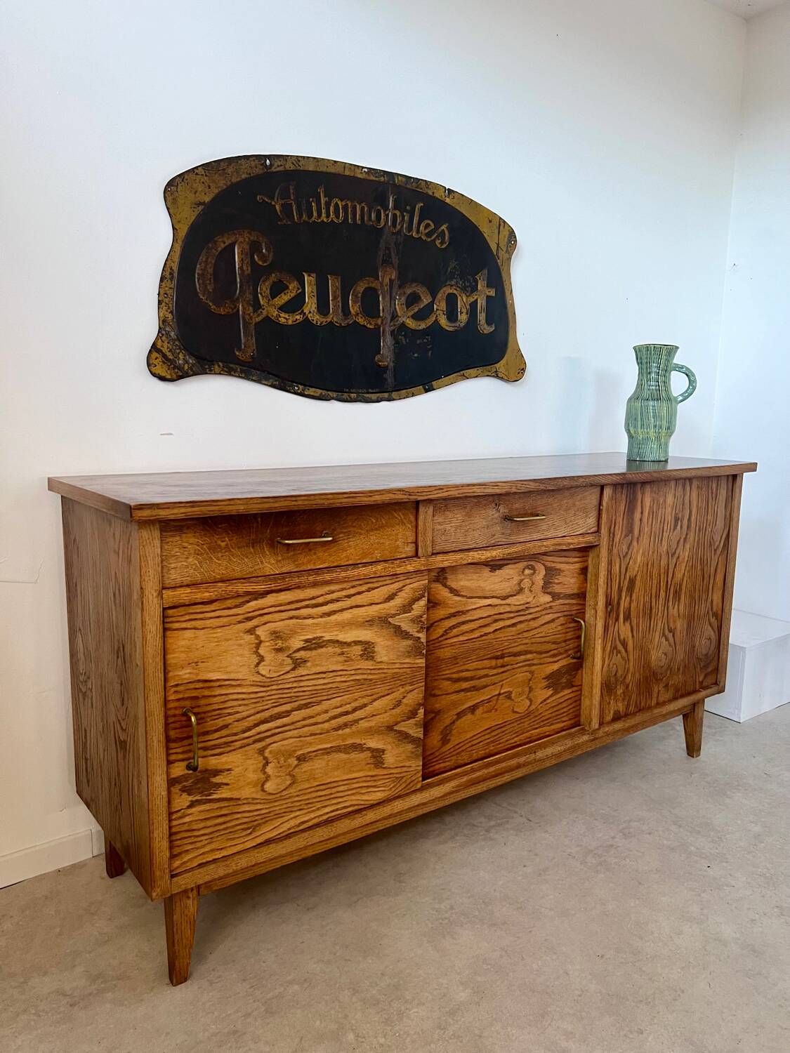 Old oak sideboard from the 1950s, vintage reconstruction period