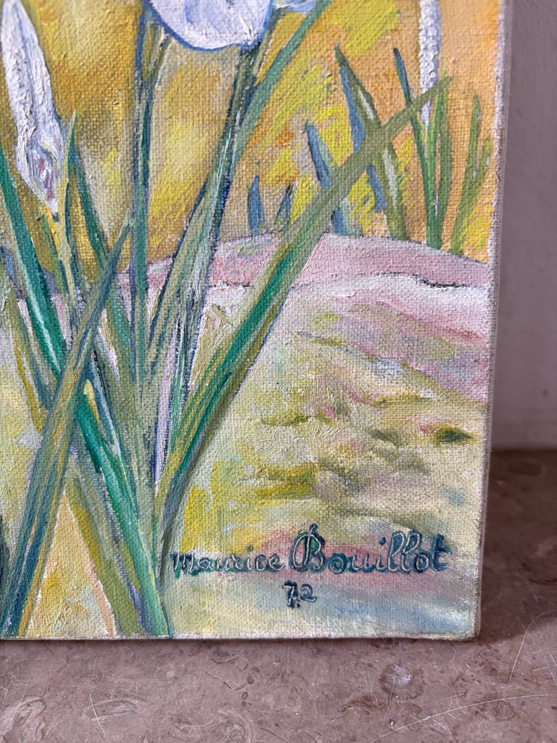 List of tigridias and hollyhocks, signed Maurice Bouillot 1972