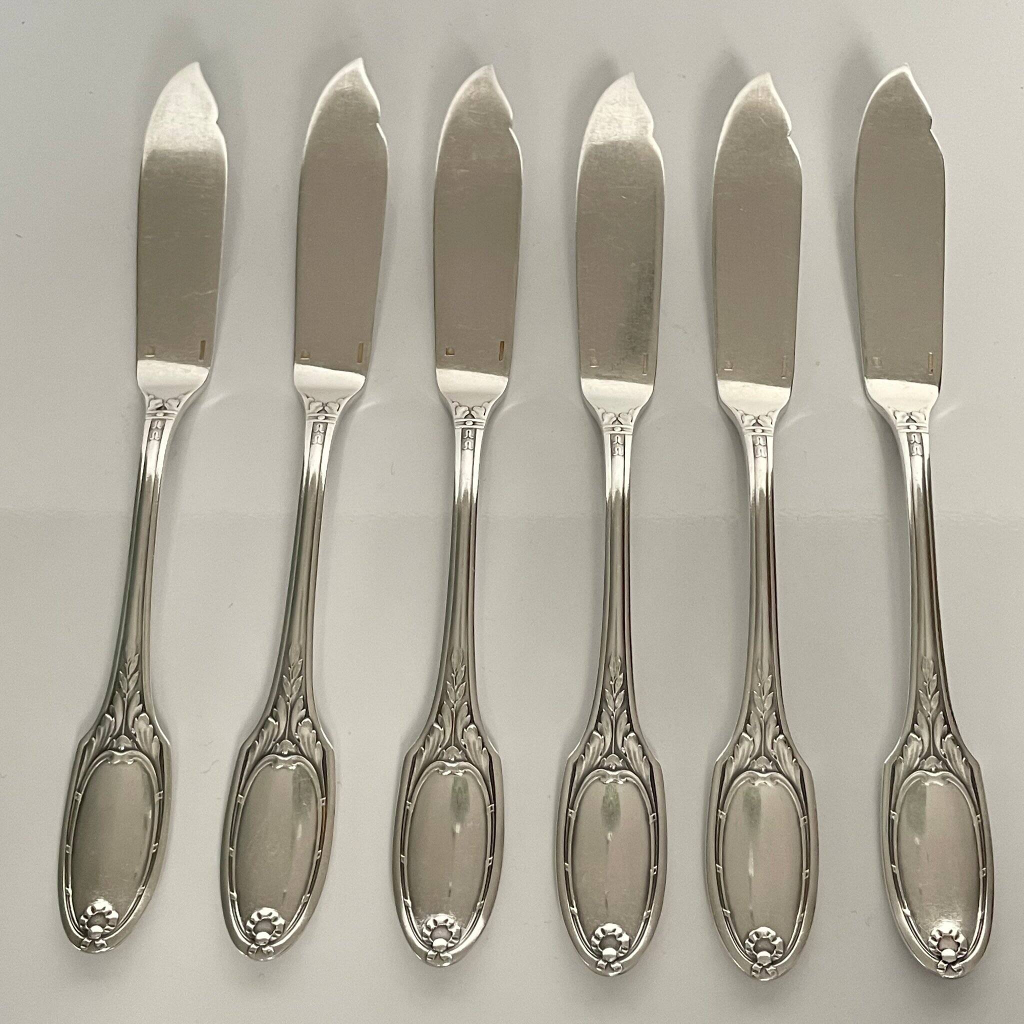 6 Marie-Antoinette Fish Knives - Christofle, Silver-Plated Metal