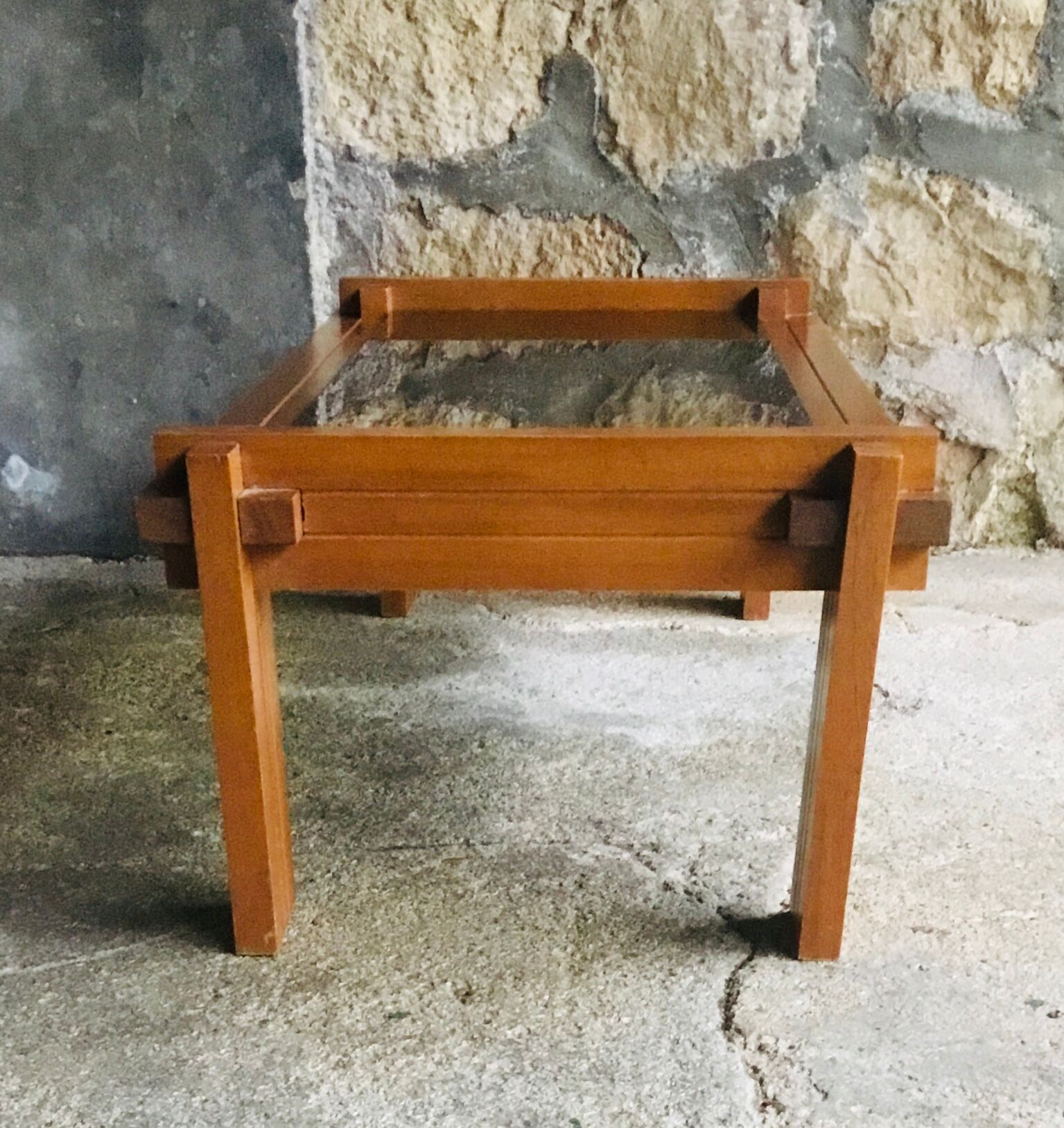 Modernist rectangular coffee table wood and glass - vintage - 1960s