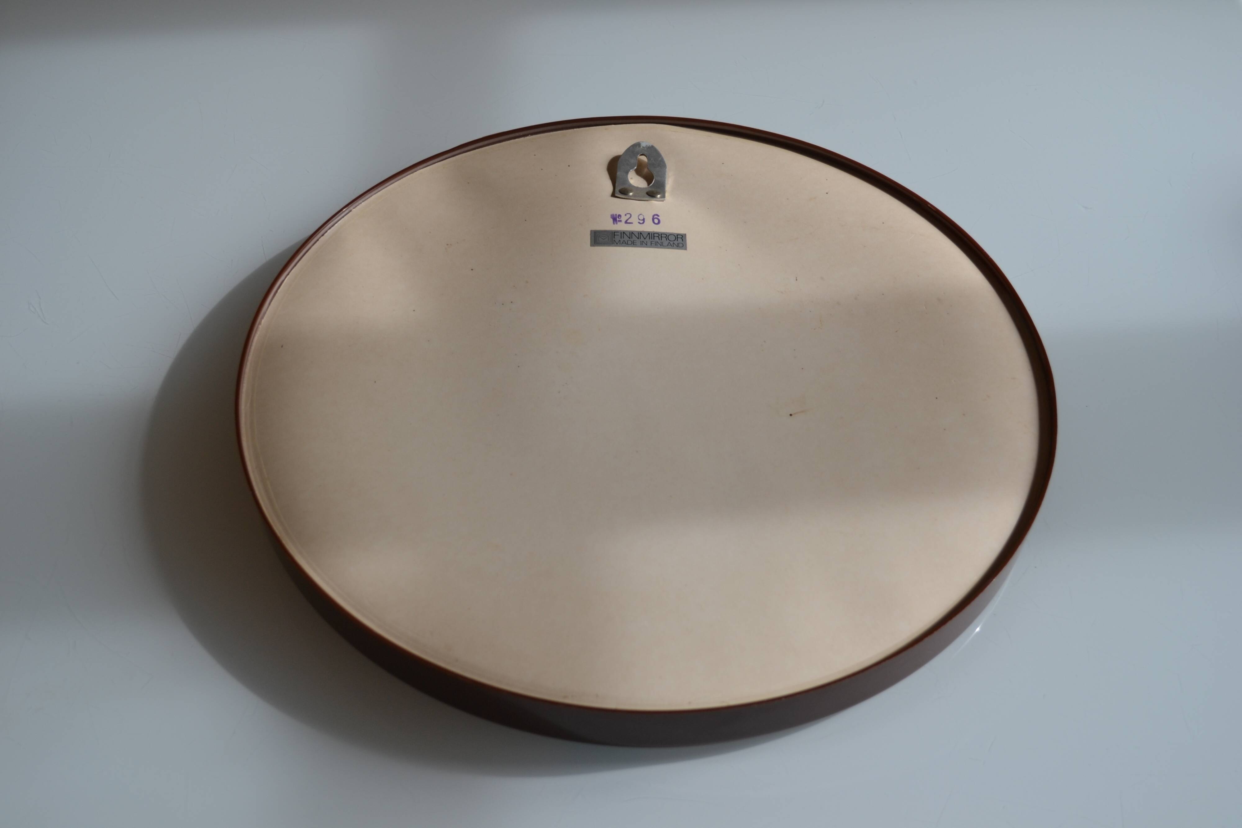 Scandinavian round mirror from the 70s brown plastic Finnmirror made in Finland