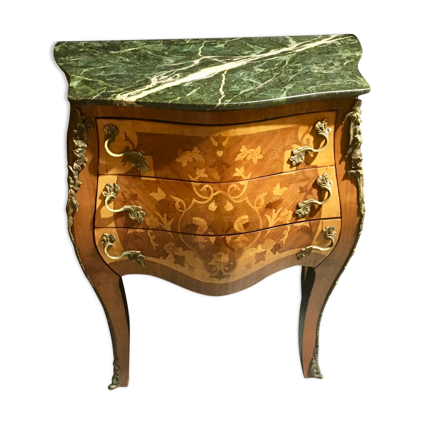 Curved commodus, tomb, Louis XV style, in marquetry, 3 drawers
