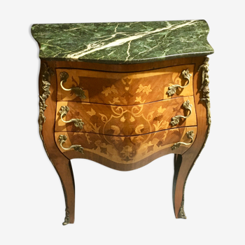 Curved commodus, tomb, Louis XV style, in marquetry, 3 drawers