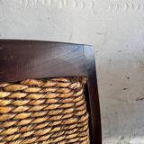 Set of two colonial dark-brown wooden armchairs with natural rattan seating (pair)