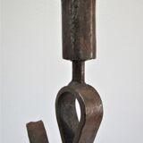Brutalist candle holder wrought iron beaten patinated H. 37 cm