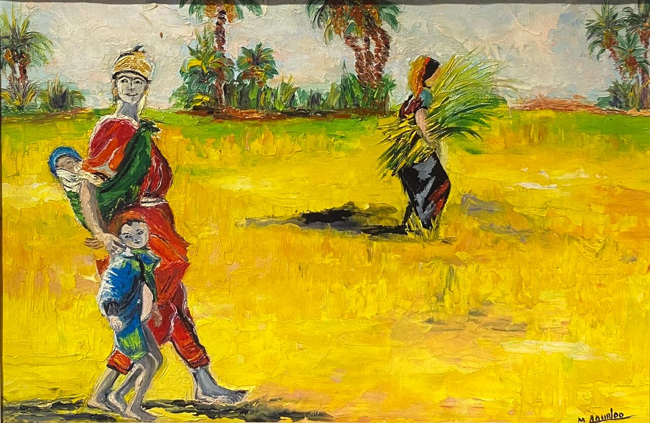 Old painting, oriental landscape, signed M Gourloo 20th century