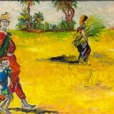 Old painting, oriental landscape, signed M Gourloo 20th century