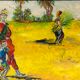 Old painting, oriental landscape, signed M Gourloo 20th century