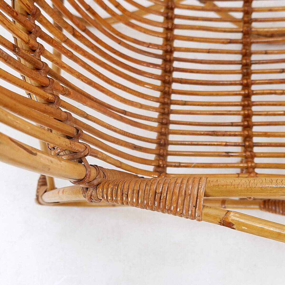 Vintage Curved rattan and bamboo armchair - 1960s
