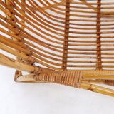 Vintage Curved rattan and bamboo armchair - 1960s