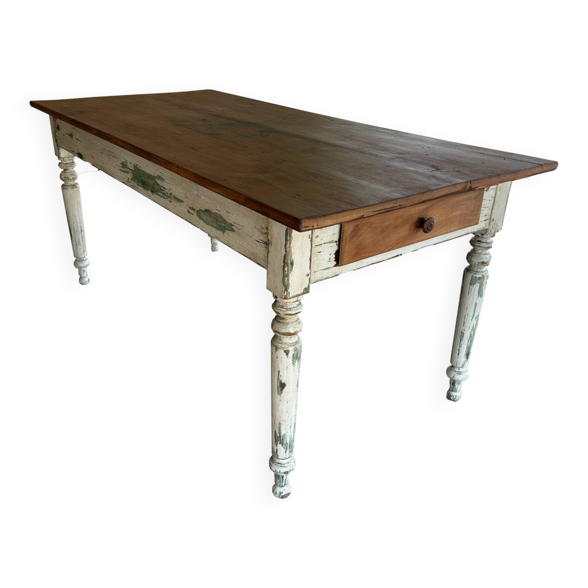 Farmhouse table with turned solid wood legs