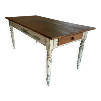 Farmhouse table with turned solid wood legs