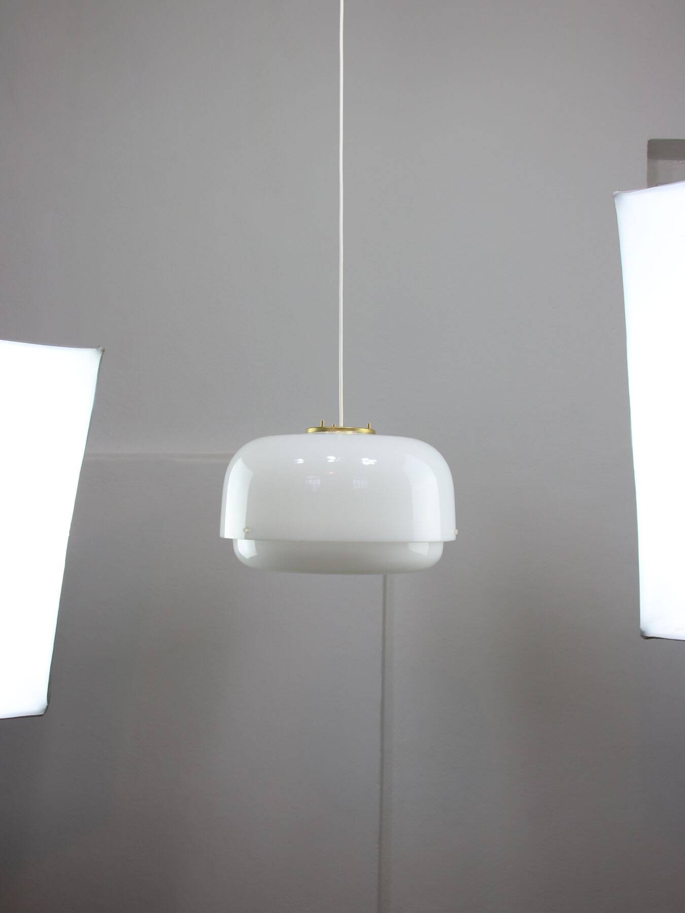 Italian White Medusa Pendant Brass Edition by Luigi Massoni for Guzzini, 1970s