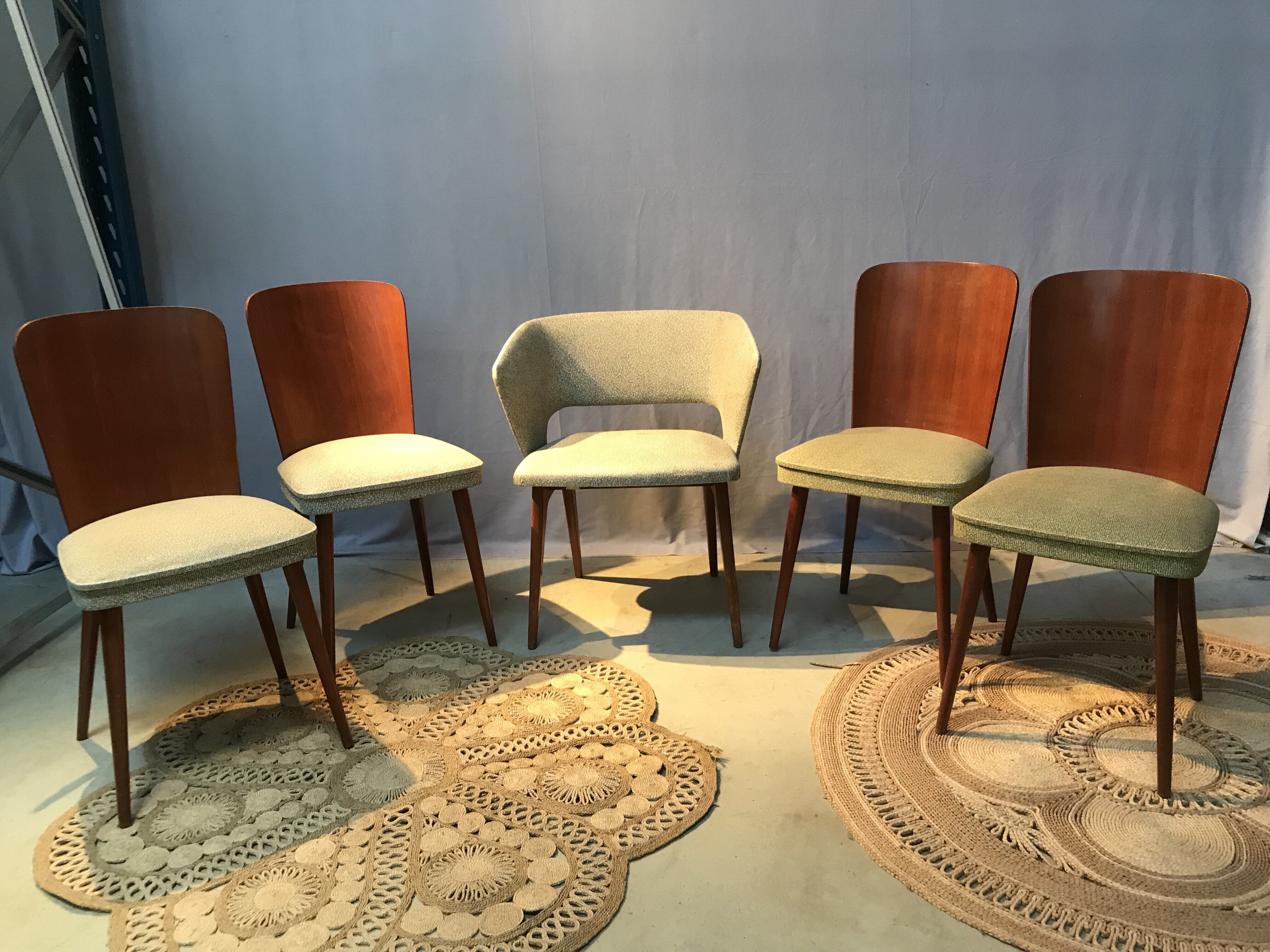 Set of 4 chairs and 1 armchair design 50s
