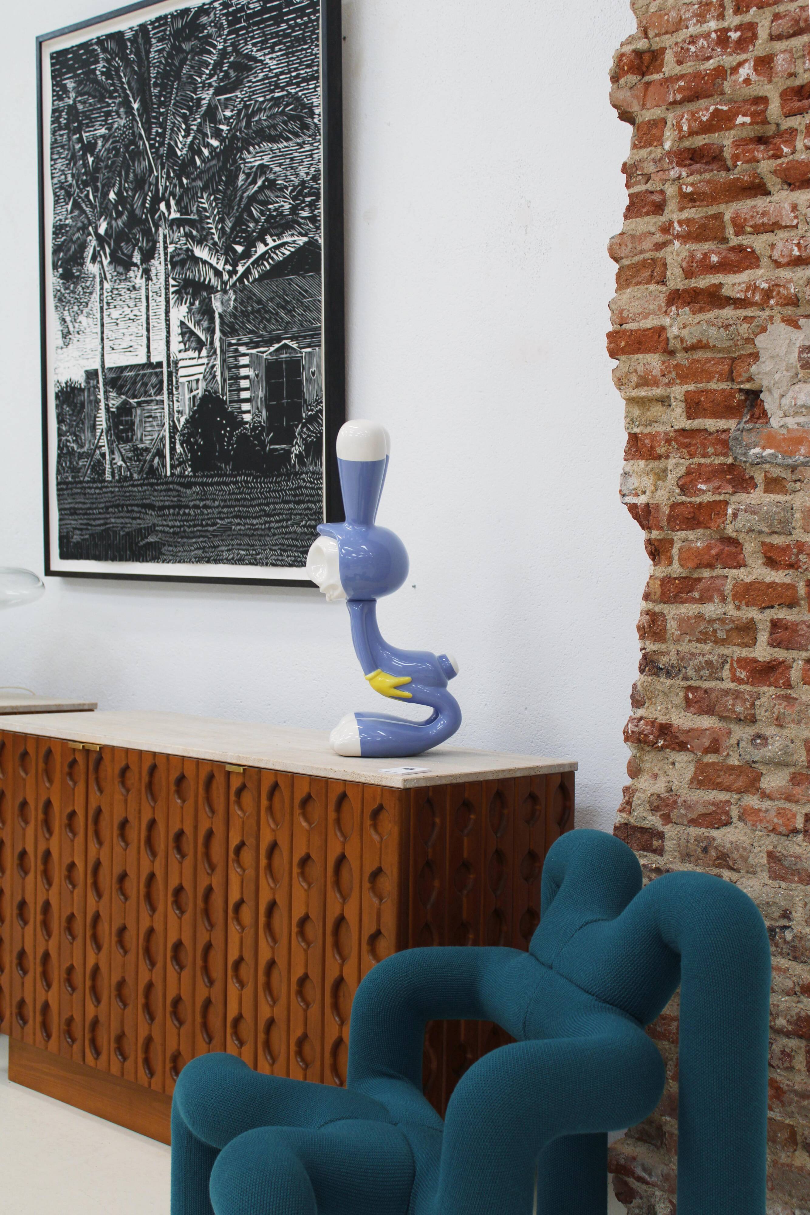 Italian Sideboard Made of Solid Wood and Travertine, Contemporary Cabinet