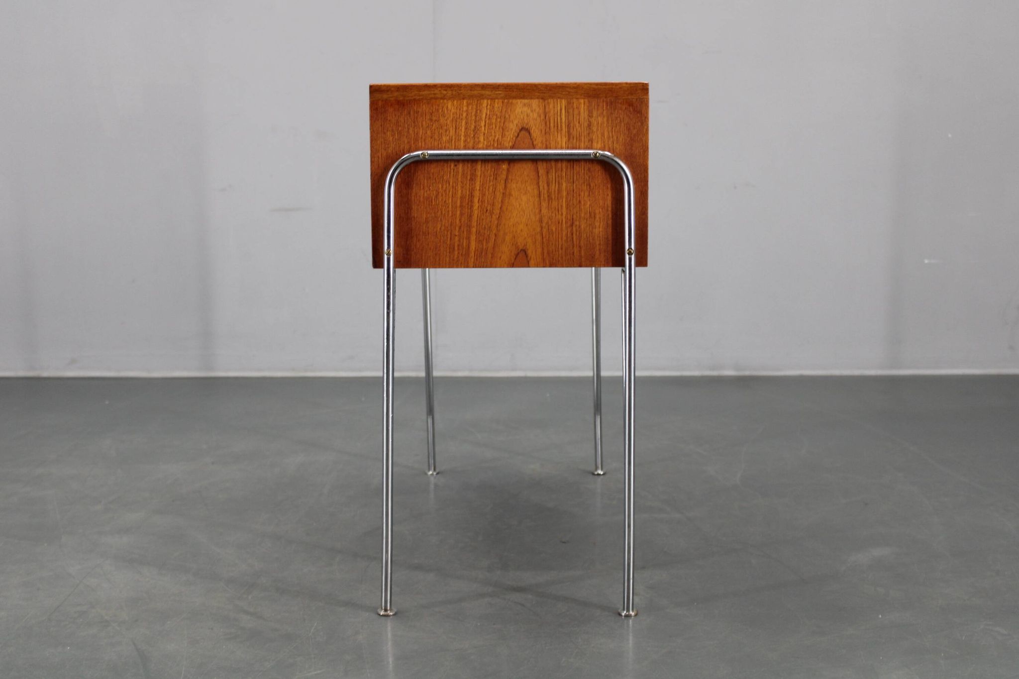 1960s Danish teak shelf cabinet with chrome plated legs