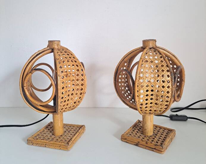 Pair of bamboo bedside lamps