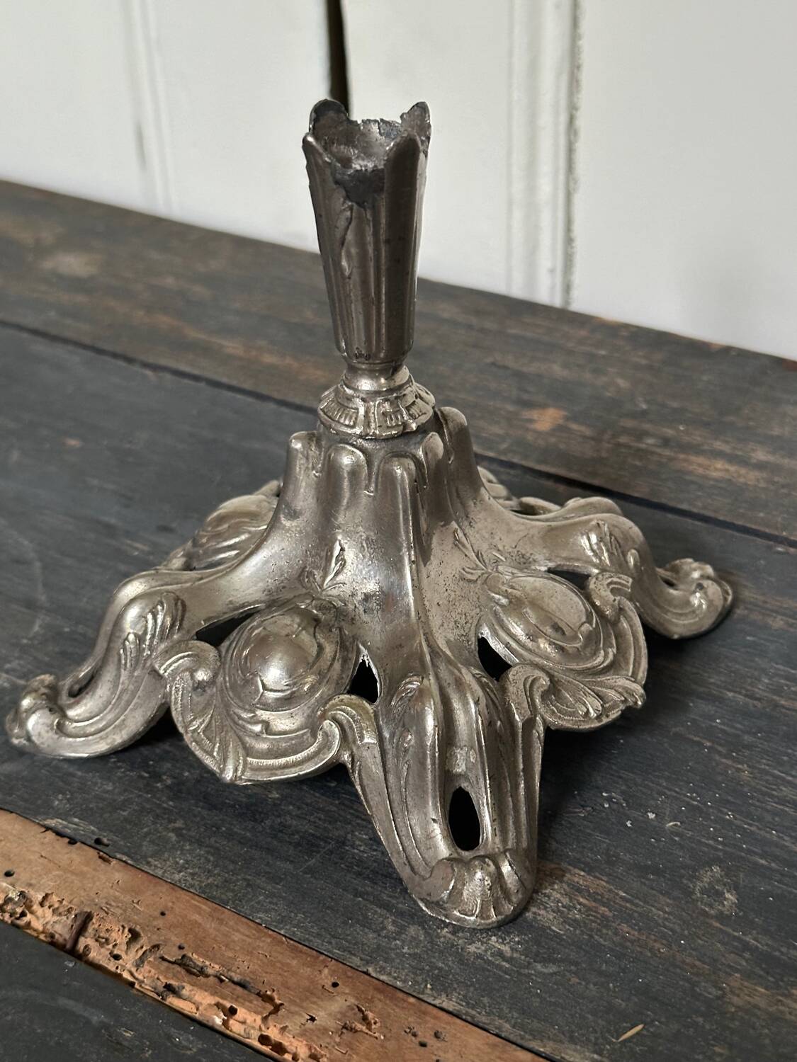 Silver metal candle holder