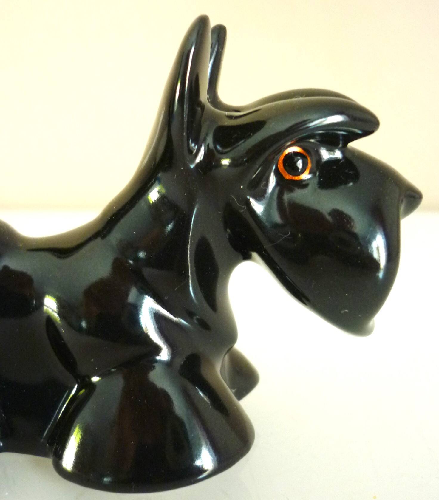 Salt and pepper shakers, glazed ceramic, Scottish terrier dog, signed