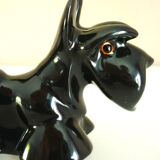 Salt and pepper shakers, glazed ceramic, Scottish terrier dog, signed