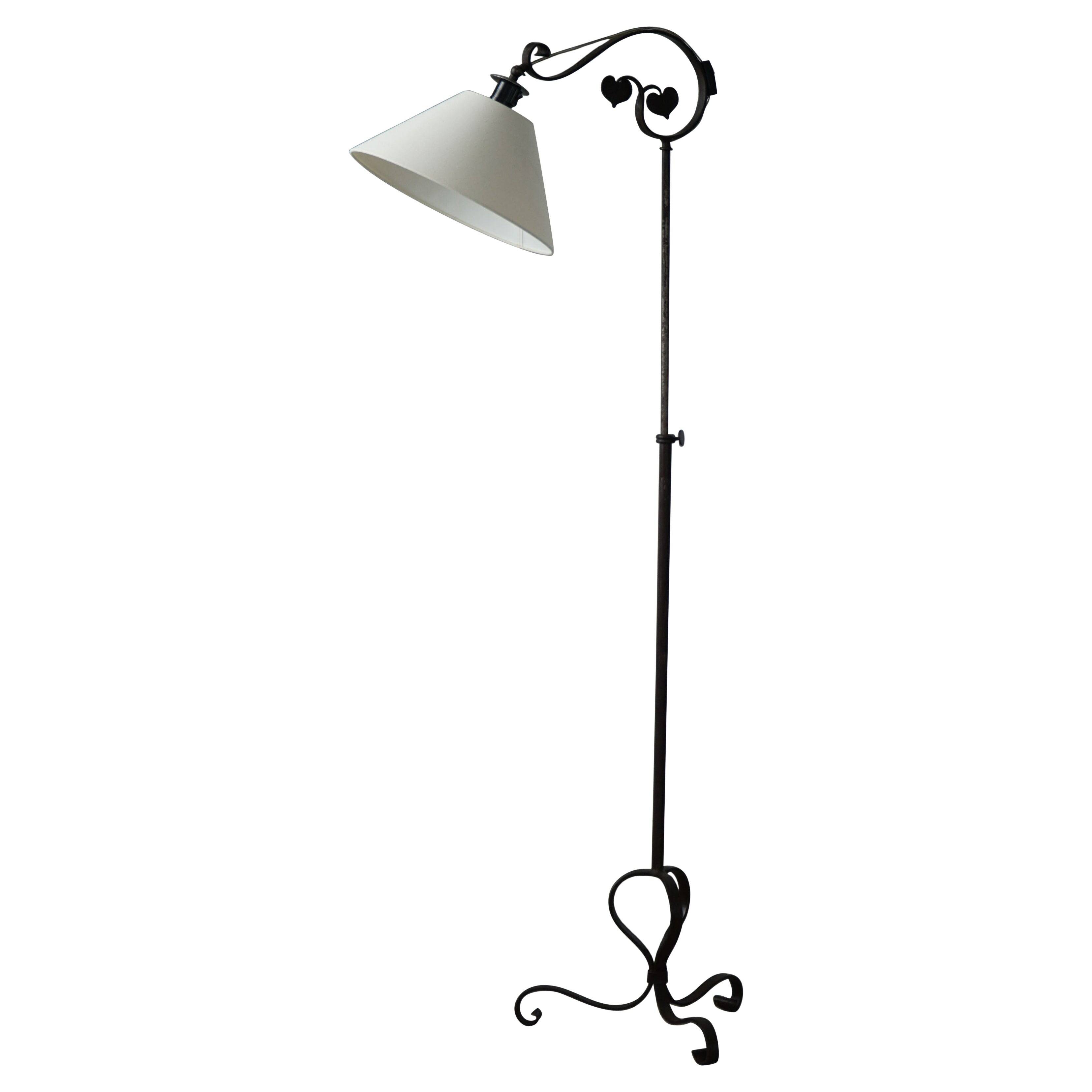 Danish Art Deco, adjustable wrought iron floor lamp, 1930s