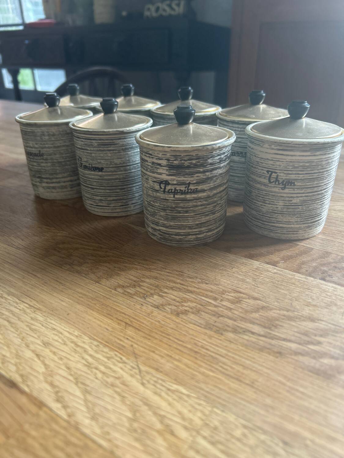 Series of eight vintage Salins spice jars