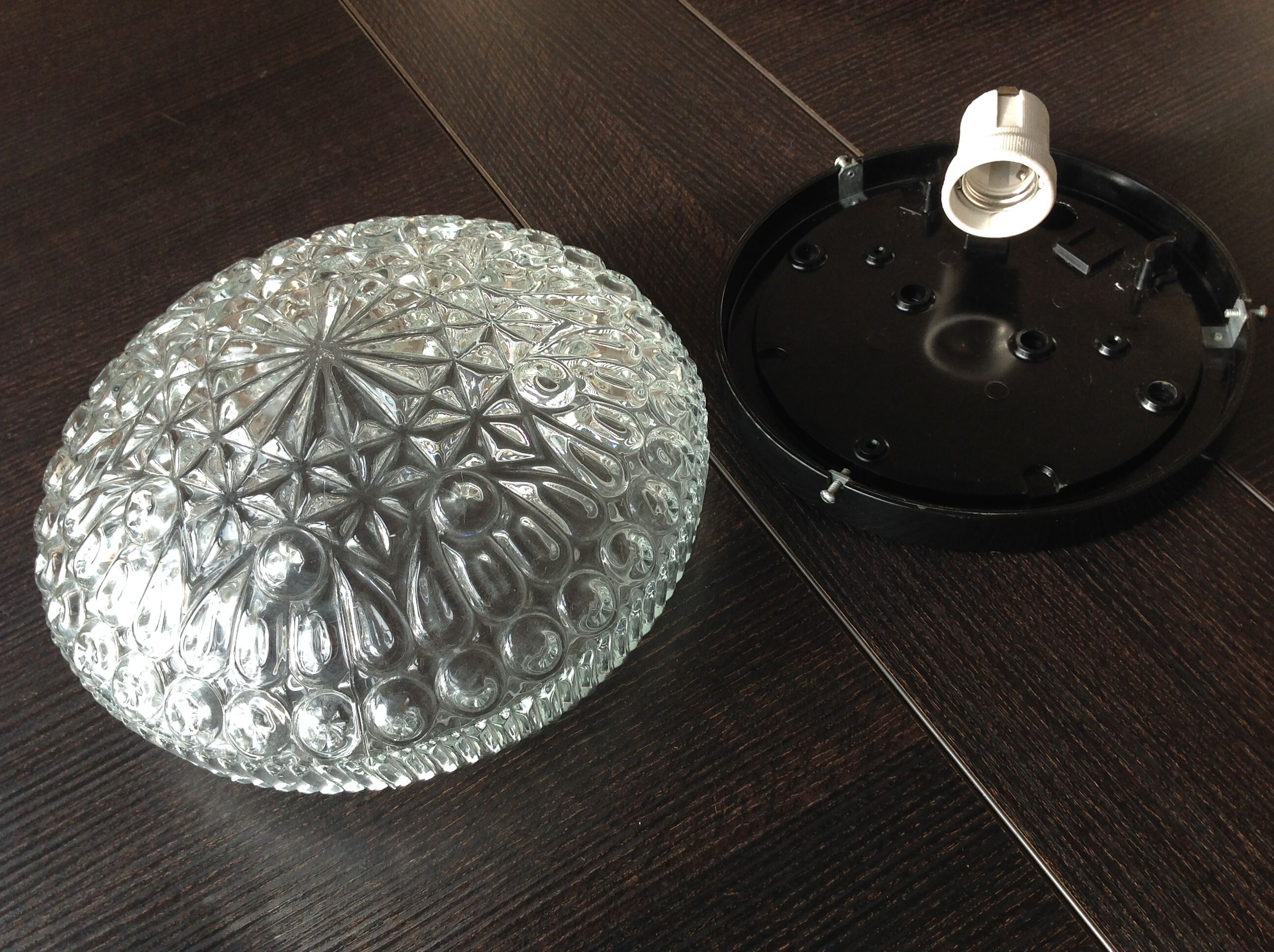 Structured glass round ceiling lamp vintage 60s-70s