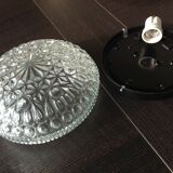 Structured glass round ceiling lamp vintage 60s-70s