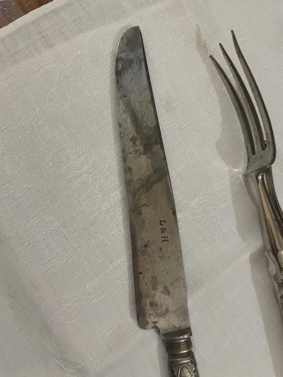 Art Deco silver and steel carving set L and H