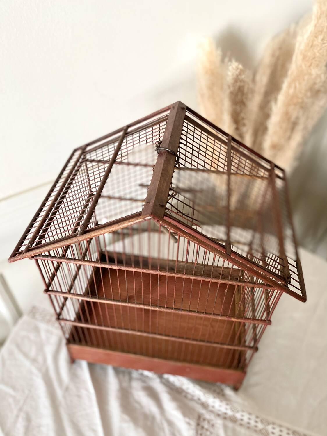 Antique wooden and steel birdcage
