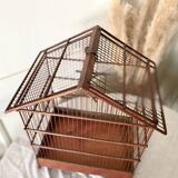 Cage à oiseaux ancienne en bois et acier