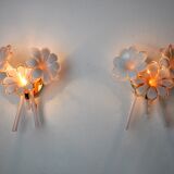 Pair of pink fleurs-de-lis sconces, murano glass, Italy, 1970