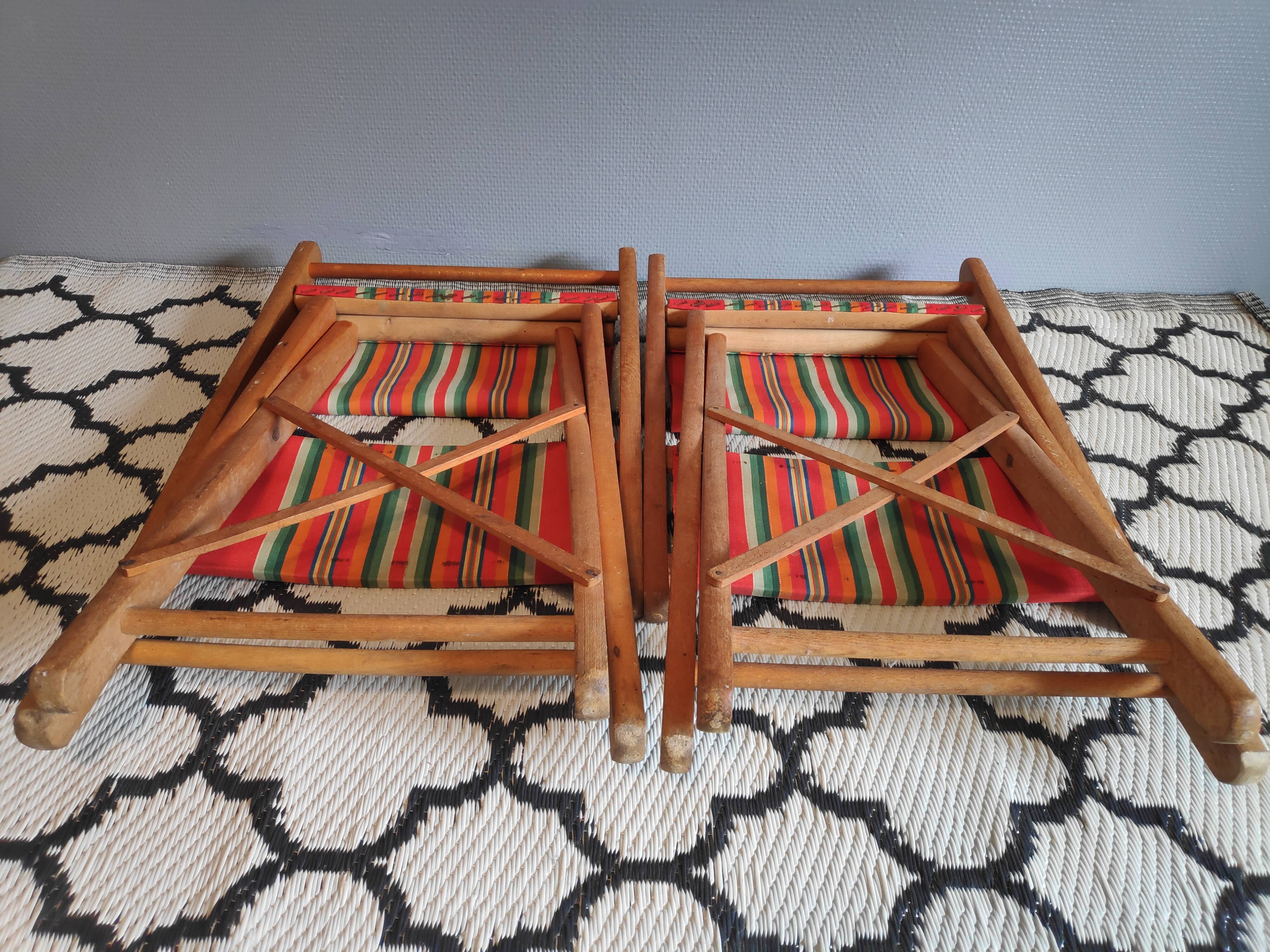 Vintage wooden folding chairs and basque fabric