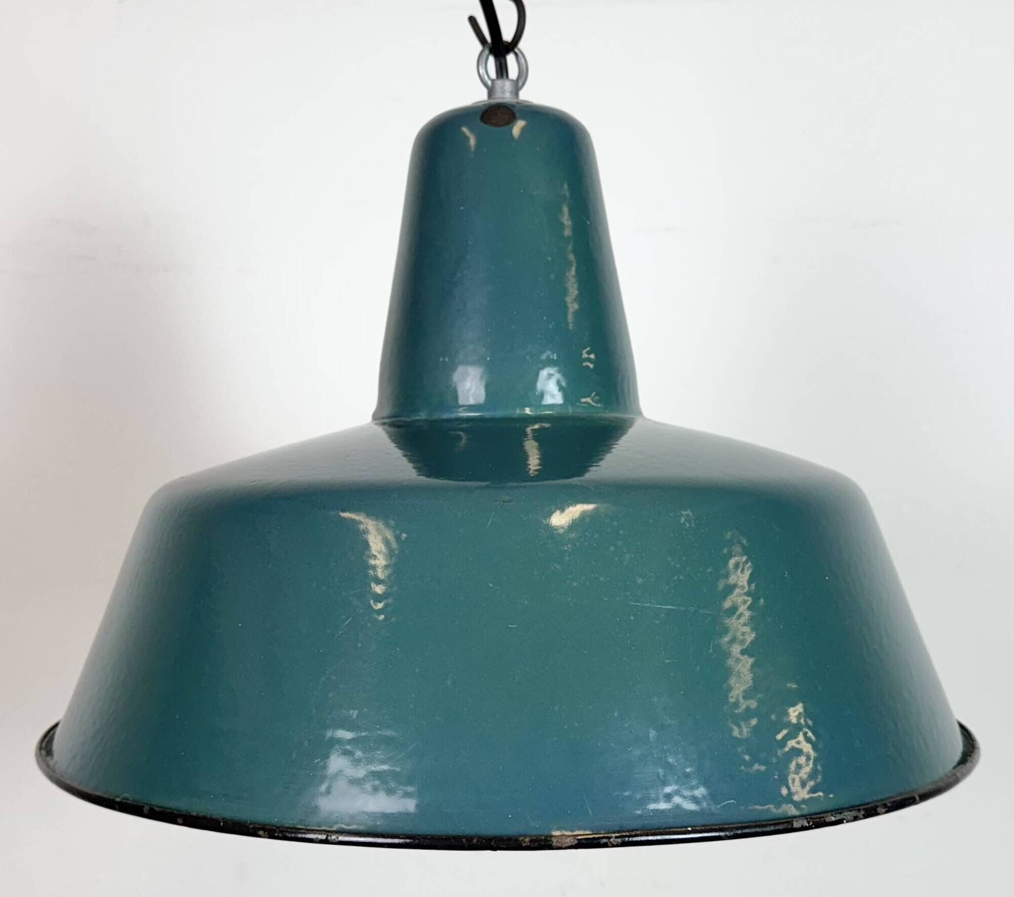 Large Industrial Petrol Enamel Factory Pendant Lamp, 1960s