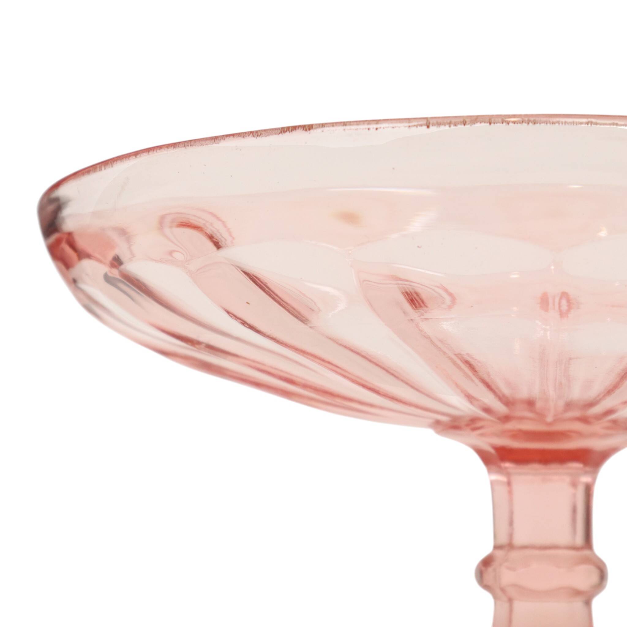 Bol à fruits haut Art Déco rose en verre dépression 28 cm