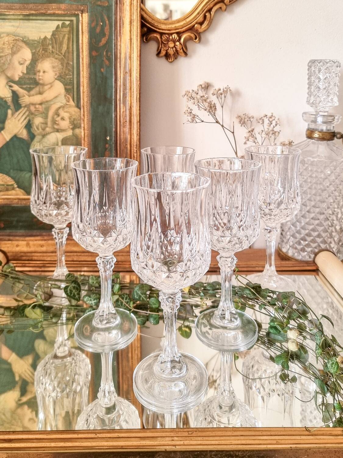 6 crystal stemmed glasses, Cristal d'Arques, Longchamp model