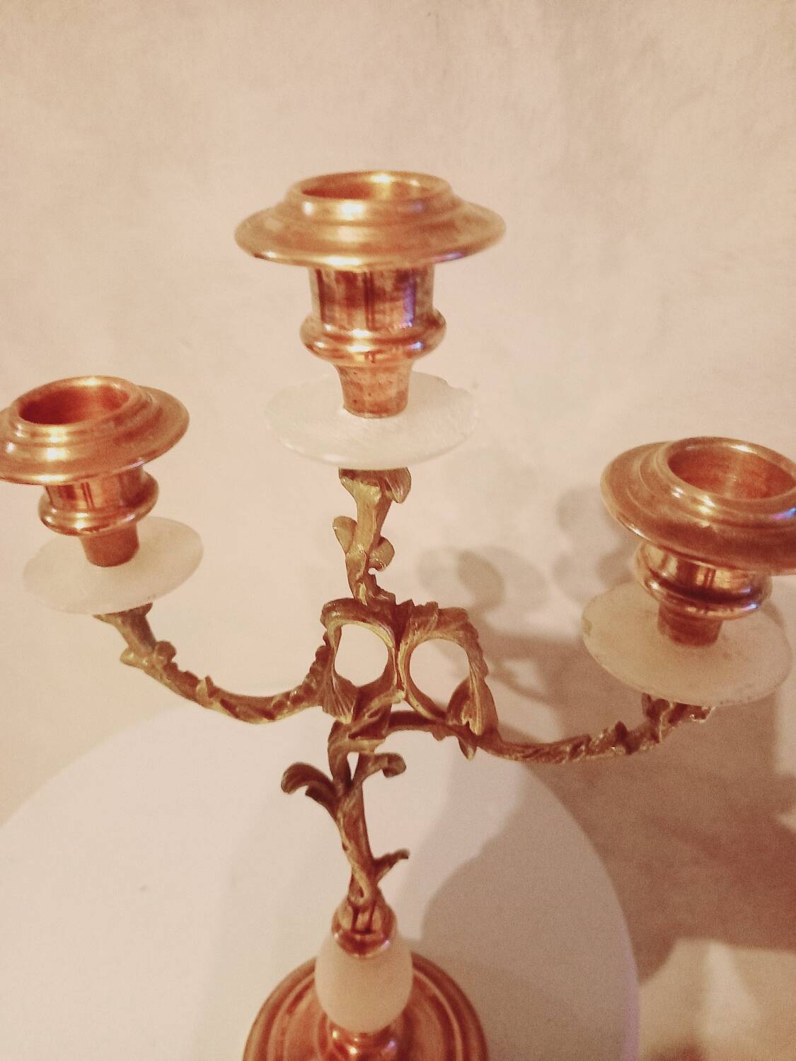 Brass and stone chandelier