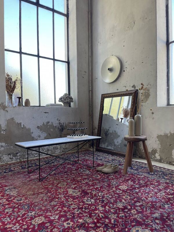 Table basse années 50 métal et marbre