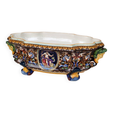 Gien earthenware jardinière, Renaissance model, 20th century.