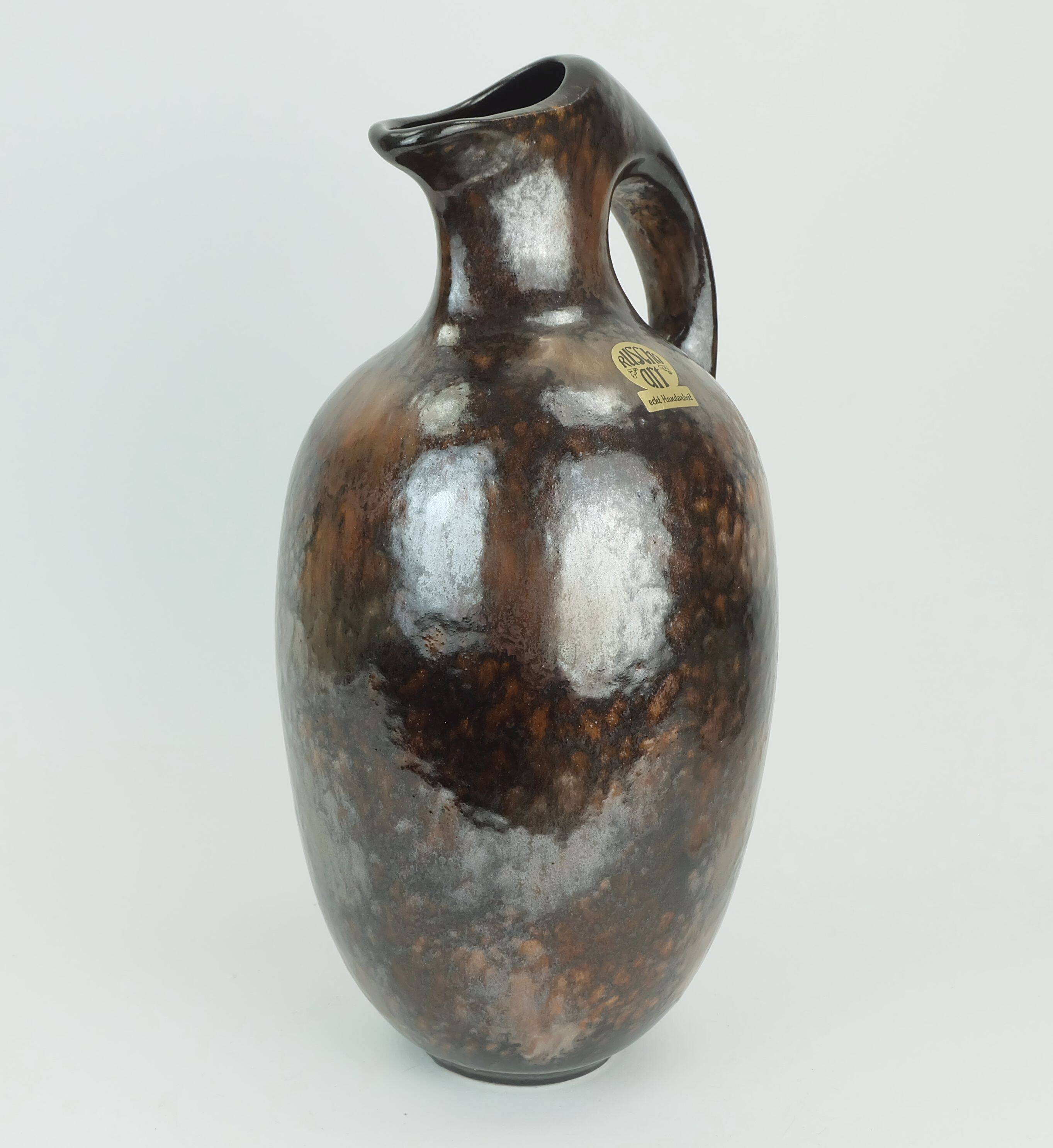 ruscha art VASE jug drip glaze shades of purple black brown 1970 80s