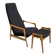 Highback chair with ottoman in black boucle