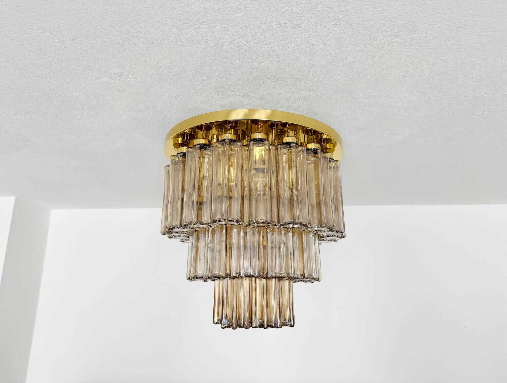 Brass and Smoked Glass Chandelier by Glashütte Limburg