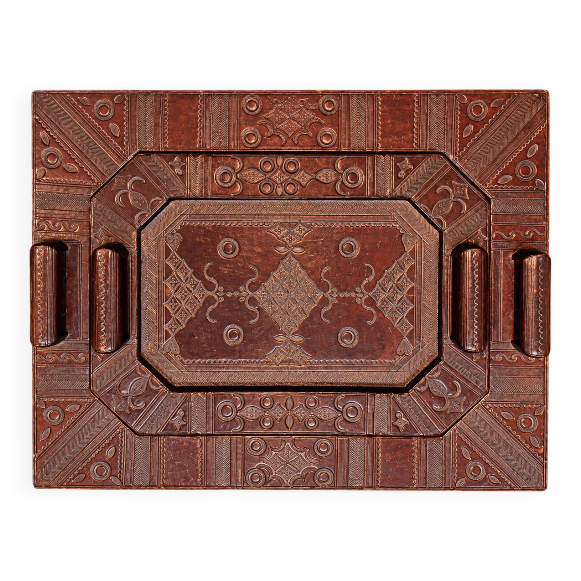 Lot of 2 leather trays