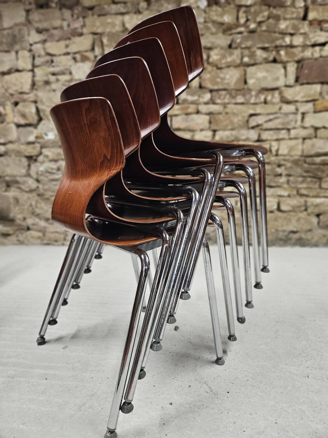 Lot of 6 Flötotto pagwood chairs 1960