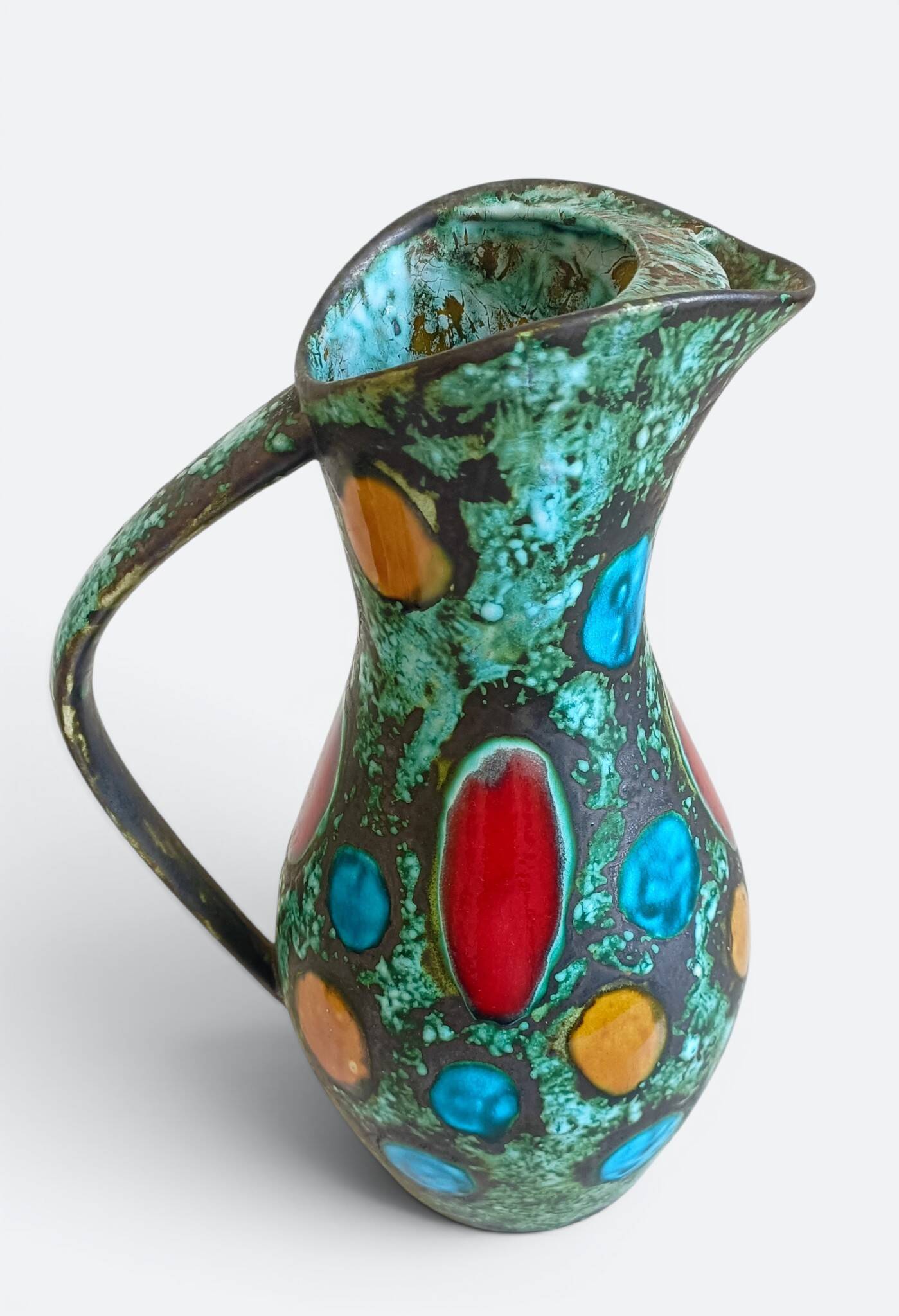 French Mid-Century Studio Pottery Pitcher/ Vase, Hand-Decorated, C. 1960