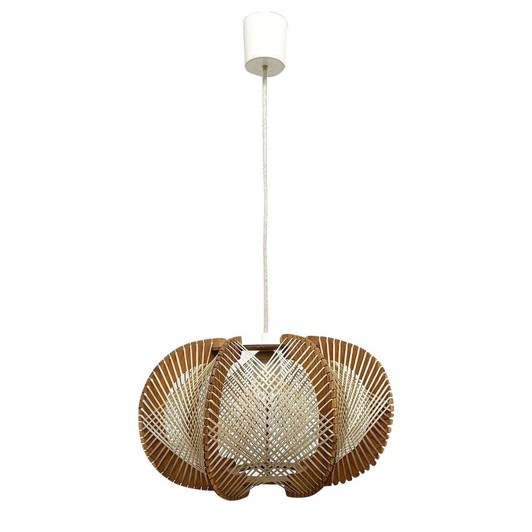 Mid century Nordic wooden pendant lamp, 1960s