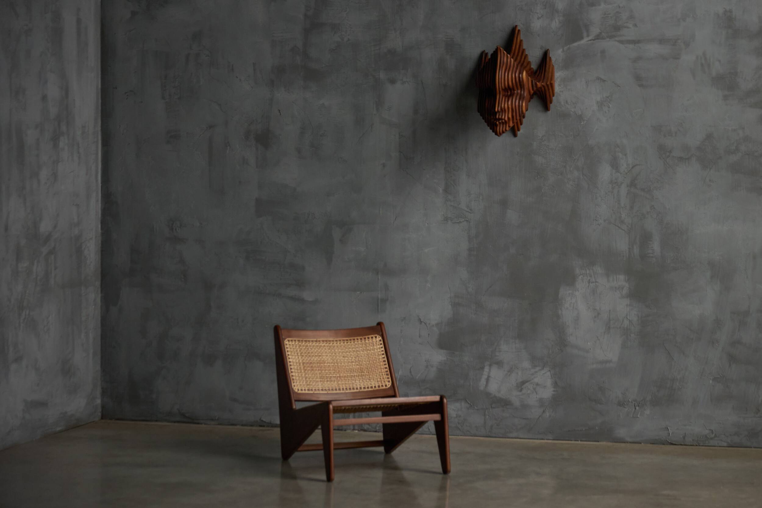 Sculptural carved wooden mask wall panel, France, 1970s