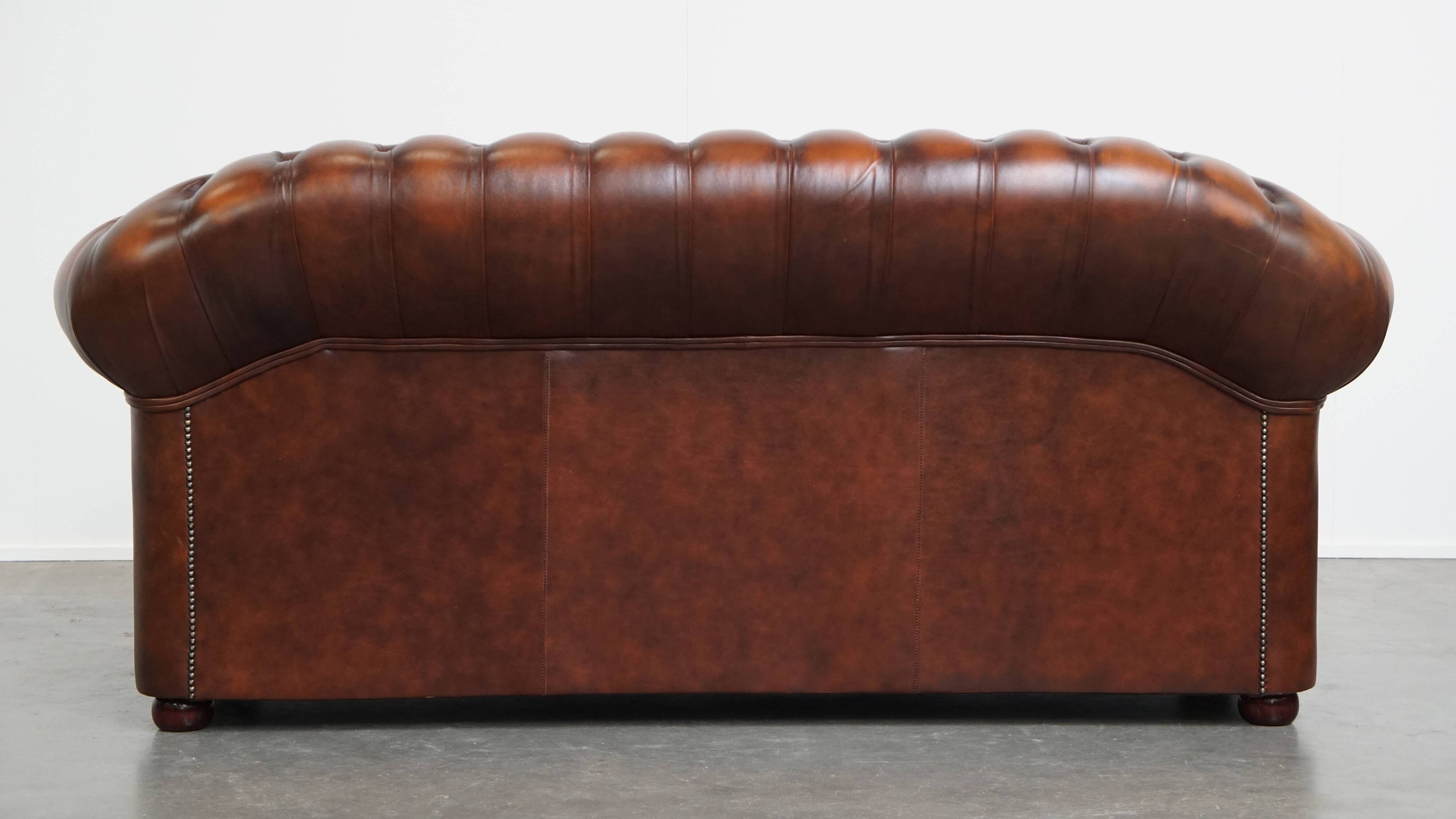 Chesterfield 2.5 seater sofa in brown English cowhide leather