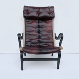 Fauteuil vintage Pernilla 69 de Bruno Mathsson pour Dux en cuir sang de bœuf