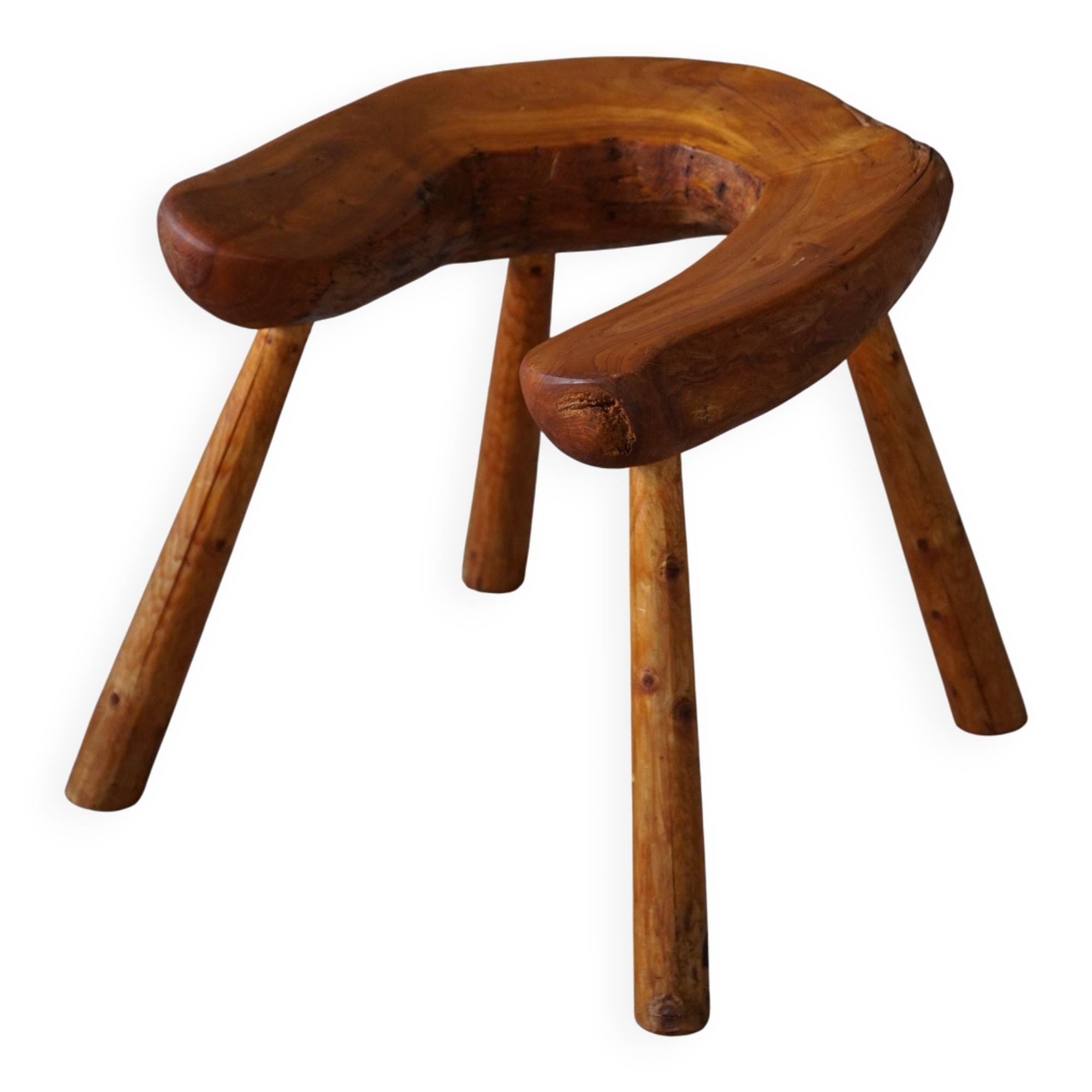 Wabi Sabi stool in solid pine, handmade by a Swedish carpenter, 1950s.
